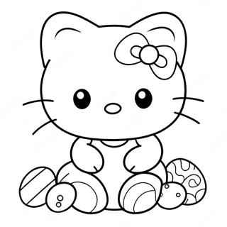 Hello Kitty med farverige æg farvelægningsside | Hello Kitty Påske malebog