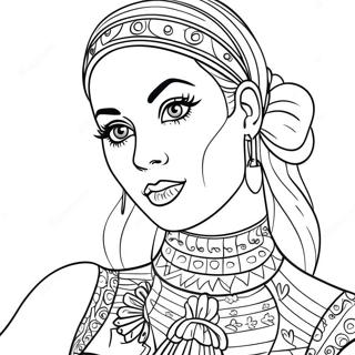 Farvelægningsside med Katy Perry i farverigt kostume | Katy Perry malebog