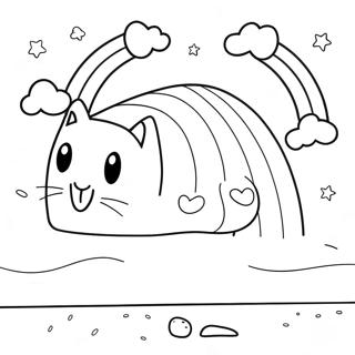 Farvelægningsside til Nyan Cat med Regnbue Spor | Nyan Kat malebog