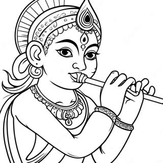 Krishna spiller fløjte farvelægningsside | Krishna malebog