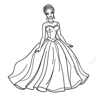 Elegant Sort Barbie i Ballkjole Farvelægningsside | Sort Barbie malebog