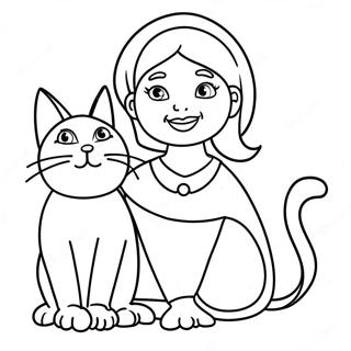 Sjov Tante med en Kat Farvelægningsside | Tante malebog