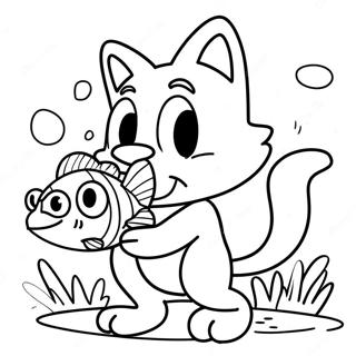 Big the Cat med fisk farvelægningsside | Big katten Sonic malebog