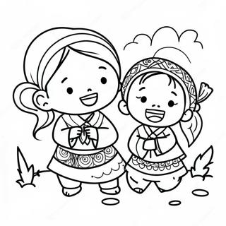 Hmong Børn Leger Farvelægningsside | Hmong malebog