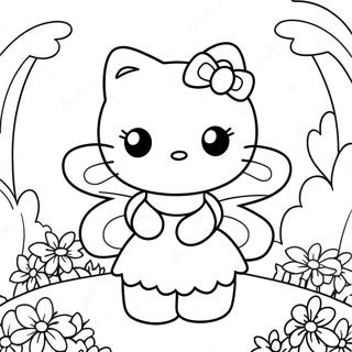 Sød Hello Kitty Fe i en Blomsterhave Malebog | Hello Kitty Fe malebog