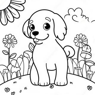Legesyg Cavapoo i en blomstereng farvelægningsside | Cavapoo malebog