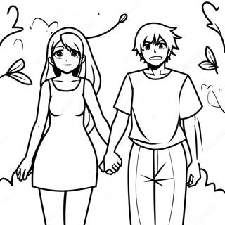 Anime par holder hænder farvelægningsside | Anime Par malebog