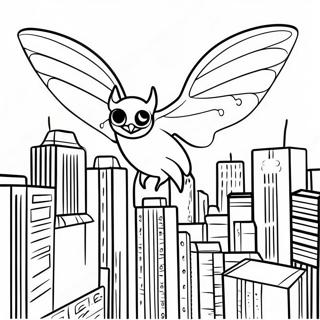 Mothman Flyvende Over Byen Farvelægning | Mølmand malebog