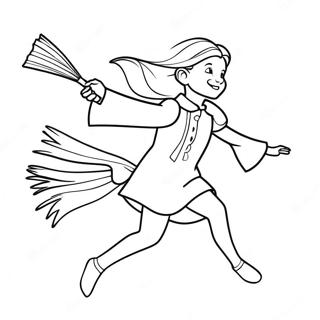 Ginny Weasley flyver på en kost farvelægningsside | Ginny Weasley malebog