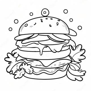 Ostehamburger med Syltede Agurker Farvelægningsside | Hamburger malebog