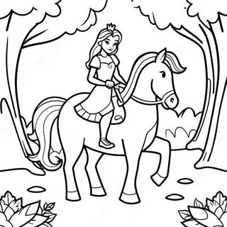 Prinsesse På Hest i en Magisk Skov Malebog | Prinsessehest malebog