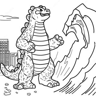 Godzilla 2000 ødelægger by farvelægningsside | Godzilla 2000 malebog