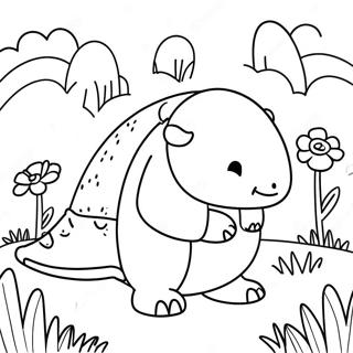 Sød Armadillo i en Blomstereng Farvelægningsside | Dovendyr malebog