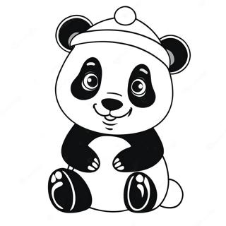Sød jule panda med nissehue farvelægningsside | Jule Panda malebog