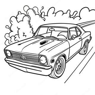 Chevy Nova racing action farvelægningsside | Chevy Nova malebog