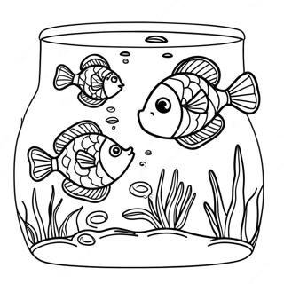 Farverige Fisk Svømmer i en Fisketank Malebog | Fisketank malebog