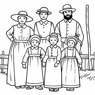 Amish familie i traditionelt tøj farvelægningsside | Amish malebog