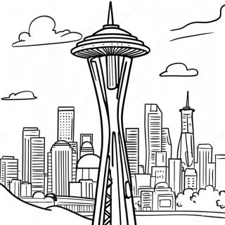 Farverig Seattle Space Needle Farvelægningsside | Seattle malebog