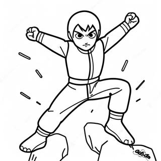 Rock Lee dynamisk actionpose farvelægningsside | Rock Lee malebog