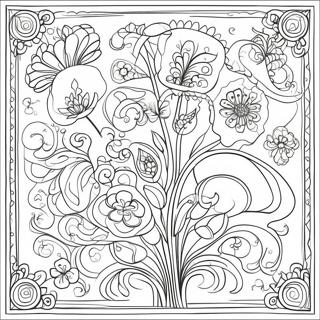 Art Nouveau blomster mønstre farvelægningsside | Jugendstil malebog