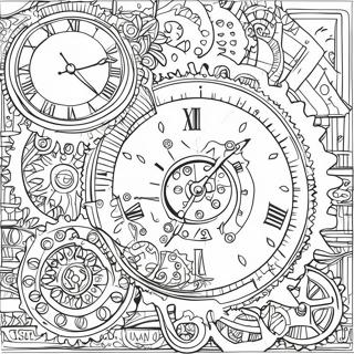 Steampunk gear og ur farvelægningsside | Steampunk malebog