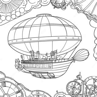 Steampunk luftskib eventyr farvelægningsside | Steampunk malebog