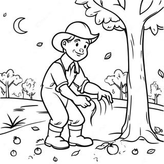 Johnny Appleseed Plantning af Æbletræer Malebog | Johnny Appleseed malebog