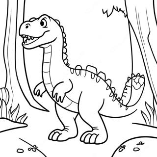 Venlig Allosaurus i en Skov farvelægningsside | Allosaurus malebog