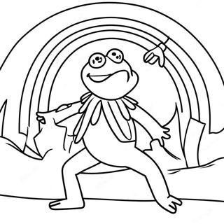 Kermit Syngende i en Regnbue Farvelægningsside | Kermit malebog