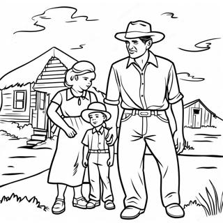 Dust Bowl Familie Farvelægningsside | Den Store Depression malebog