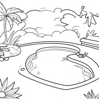 Farverig Pool Scene Farvelægningsside | Pool malebog