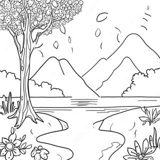 Pointillisme natur scene farvelægningsside | Pointillisme malebog