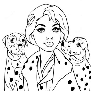 Cruella Deville med dalmatinere farvelægningsside | Cruella Deville malebog