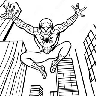 Spider Man svinger gennem byen farvelægningsside | Edderkoppen Mand malebog