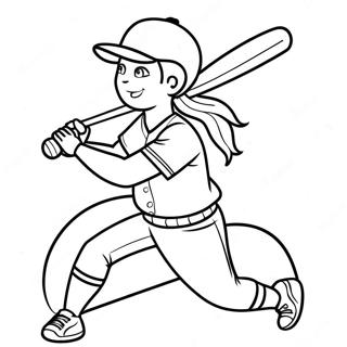 Softballspiller svinger bat farvelægningsside | Softball malebog