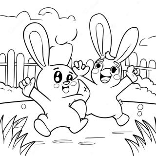 Sjove Rabbids, der leger i parken farvelægningsside | Rabbids malebog