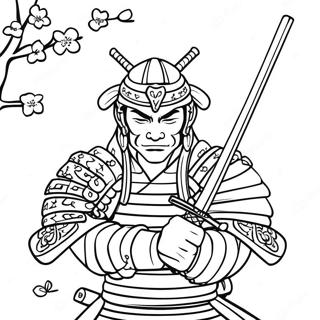 Samurai Katana med Kirsebærblomster Farvelægningsside | Katana malebog