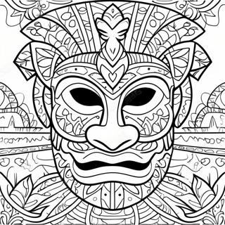 Polynesisk Tiki Maske Farvelægningsside | Polynesisk malebog