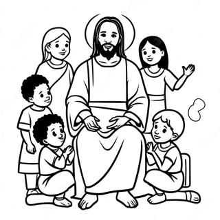 Sort Jesus med Børn Farvelægningsside | Sort Jesus malebog