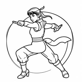 Chun Li i en dynamisk kampstilling farvelægningsside | Chun Li malebog