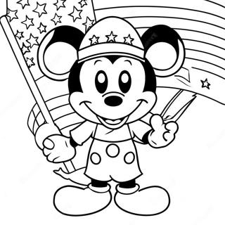 Mickey med amerikansk flag Farvelægningsside | Mickey 4. juli malebog