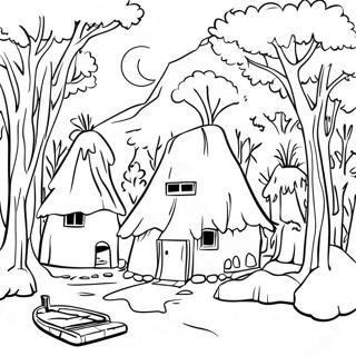 Traditionel Wampanoag Landsby Farvelægningsside | Wampanoag malebog
