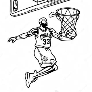 Dynamisk NBA-spiller der dunker farvelægningsside | Logo NBA malebog