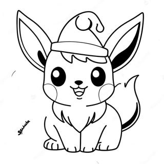 Sød Eevee med Julehat Farvelægningsside | Eevee Jul malebog