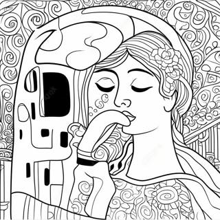 Klimts Kys Farvelægningsside | Klimt malebog