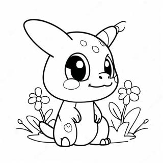 Sød Cubone med Blomster Farvelægningsside | Cubone malebog
