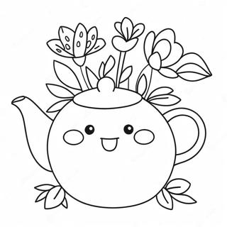 Sød Teapot med Blomster Farvelægningsside | Teekande malebog