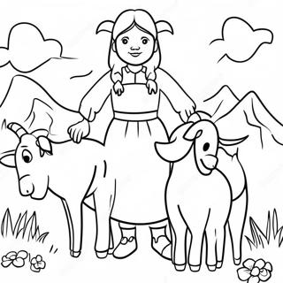 Heidi med sine Geder Farvelægningsside | Heidi malebog