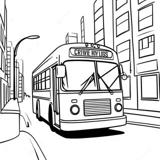 Farverig bybus kører gennem gaderne farvelægningsside | Bybus malebog