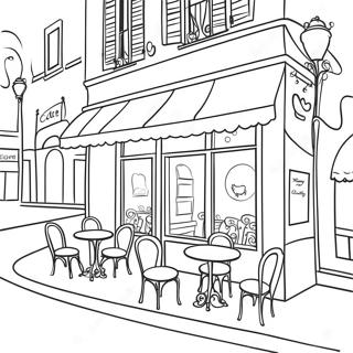 Charmerende parisisk café farvelægningsside | Paris malebog
